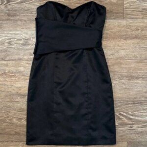 Nicole Miller Black Satin Strapless Mini Dress with Faux Wrap Women's Size 8 LBD
